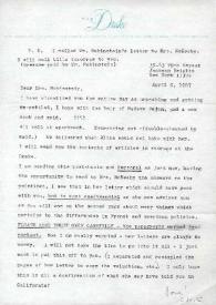 Portada:Carta dirigida a Aniela Rubinstein. Nueva York, 09-04-1967