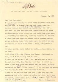 Portada:Carta dirigida a Aniela Rubinstein. Nueva York, 09-02-1977