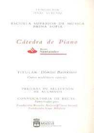 Portada:Cátedra de Piano Banco Santander : Pruebas de Selección de Alumnos Curso 1991 - 1992  : Convocatoria de Becas