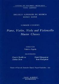 Portada:Cursos de Verano 1991 : Clases magistrales Piano Violín, Viola y Violonchelo = Summer Courses : Piano, Violín, Viola and Violoncello : Master Classes