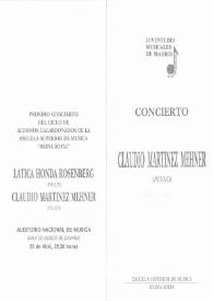 Portada:Juventudes Musicales de Madrid Concierto Claudio Martínez Mehner (Piano)