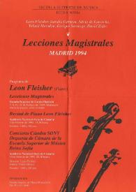 Portada:Lecciones Magistrales : Leon Fleisher (Piano) : Recital de Piano Leon Fleisher : Concierto Cátedra SONY Orquesta de Cámara de la Escuela Superior de Música Reina Sofía