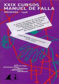 Portada:XXIX Cursos de Manuel de Falla : 47 Festival Internacional de Música y Danza de Granada