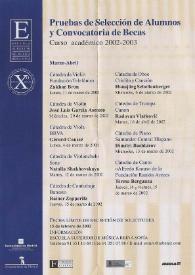 Portada:Pruebas de Selección de Alumnos y Convocatoria de Becas : Curso Académico 2002 - 2003