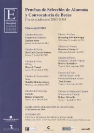 Portada:Pruebas de Selección de Alumnos y Convocatoria de Becas : Curso Académico 2003 - 2004