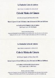 Portada:Conciertos de Música de Cámara : Cuartetos de Cuerda Fundación Caja Madrid