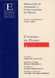 Portada:Selección de Alumnos y Convocatoria de Becas : Curso Académico 2005 - 2006 : Cátedra de Piano Fundación Santander Central Hispano