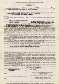 Portada:Contrato entre Arthur Rubinstein y Greater Artist Series, Inc. para un concierto