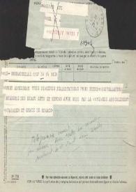 Portada:Telegrama dirigido a Arthur Rubinstein. Monte-Carlo, Mónaco (Francia), 14-12-1971
