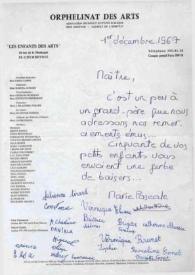 Portada:Carta dirigida a Arthur Rubinstein. París (Francia), 01-12-1967