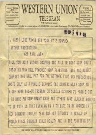Portada:Telegrama dirigido a Arthur Rubinstein. Nueva York, 02-09-1959