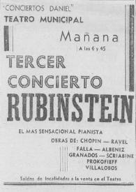Portada:Tercer concierto Rubinstein : El más sensacional pianista