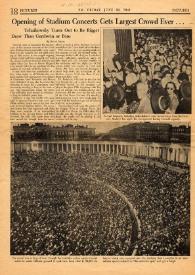 Portada:Opening of Stadium concerts gets largest crowd ever... which adores its heroes as if they were movie stars : Tchaikowsky turns out to be bigger draw than Gershwin or Pons