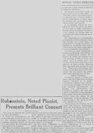 Portada:Rubinstein, noted pianist, presents brilliant concert