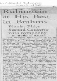 Portada:Rubinstein at his best in Brahms : Pianist plays Second Concerto with Symphony