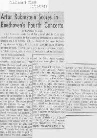 Portada:Artur (Arthur) Rubinstein scores in Beethoven's fourth concerto