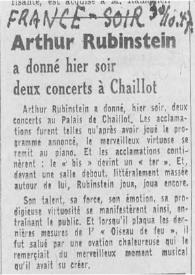 Portada:Arthur Rubinstein : A donné hier soir deux concerts à Chaillot