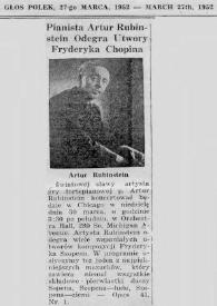 Portada:Pianista Artur (Arthur) Rubinstein Odegra Utwory Fryderyka Chopina
