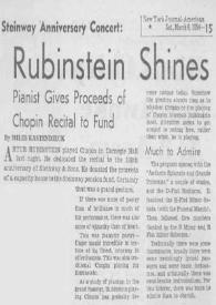Portada:Steinway Anniversary Concert : Rubinstein Shines Pianist Gives Proceeds of Chopin Recital to Fund