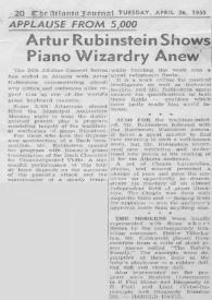Portada:Applause From 5,000 : Artur (Arthur) Rubinstein Shows Piano Wizardry Anew