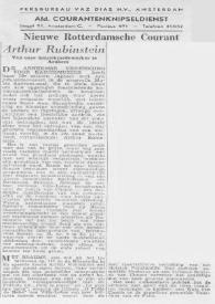Portada:Arthur Rubinstein : Van onze muziekmedewerker te Arnhem