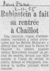 Portada:Rubinstein a fait sa rentrée à Chaillot