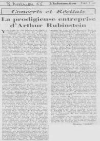 Portada:La prodigieuse entreprise d'Arthur Rubinstein