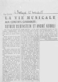 Portada:Aux concerts classiques : Arthur Rubinstein et André Audoli