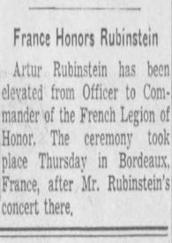 Portada:France honors Rubinstein
