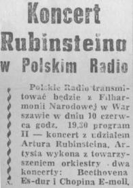 Portada:Koncert Rubinsteina (Rubinstein) w Polskim Radio