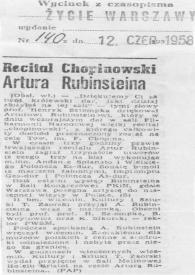 Portada:Recital Chopinowski Artura Rubinsteina (Arthur Rubinstein)
