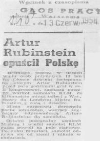 Portada:Artur (Arthur) Rubinstein opuscil Polske