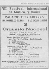 Portada:VII Festival Internacional de Música y Danza : Orquesta Nacional