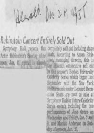 Portada:Rubinstein Concert Entirely Sold Out