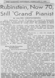 Portada:Rubinstein, Now 70, Still \"Grand\" Pianist