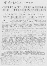 Portada:Great Brahms by Rubinstein : Many facets of sovereign beauty
