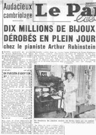 Portada:Dix millions de bijoux dérobés en plein jour chez le pianiste Arthur Rubinstein