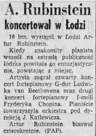 Más información sobre A. (Arthur) Rubinstein koncertowal w Lodzi
