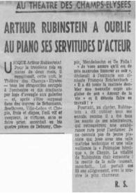 Portada:Au théatre des Champs-Elysées : Arthur Rubinstein a oublié au piano ses servitudes d'acteur