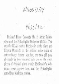 Portada:Brahms' piano concerto No.2 : Artur (Arthur) Rubinstein and the Philadelphia Orchestra (RCA)