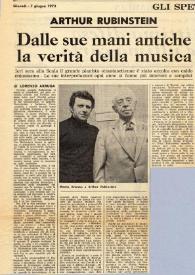 Portada:Arthur Rubinstein : dalle sue mani antiche la verità della musica