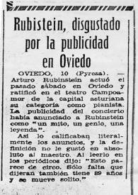 Portada:Rubinstein, disgustado por la publicidad en Oviedo