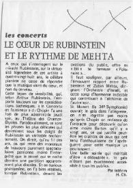 Portada:Le coeur de Rubinstein et le rythme de Mehta
