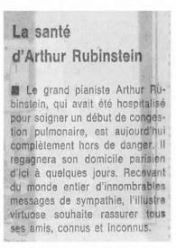 Portada:La santé d'Arthur Rubinstein