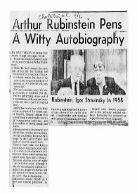 Portada:Arthur Rubinstein pens a witty autobiography