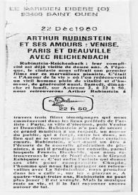 Portada:Arthur Rubinstein et ses amours : Venise, Paris et Deauville avec Reichenbach