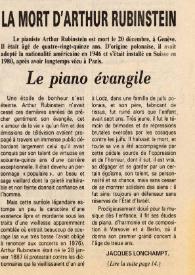 Portada:La mort d'Arthur Rubinstein : Le piano évangile