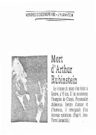 Portada:Mort d'Arthur Rubinstein