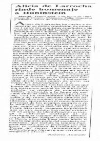 Portada:Alicia de Larrocha rinde homenaje a Rubinstein