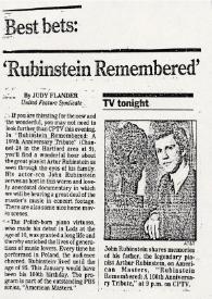 Portada:Best bets : \"Rubinstein Remembered\" on CPTV